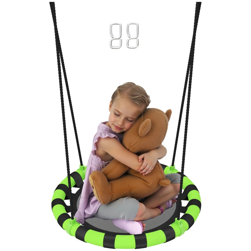 60cm Diameter Kid Nest Swing Seat with Height Adjustable Ropes, for Outdoor, Indoor, Black/Green