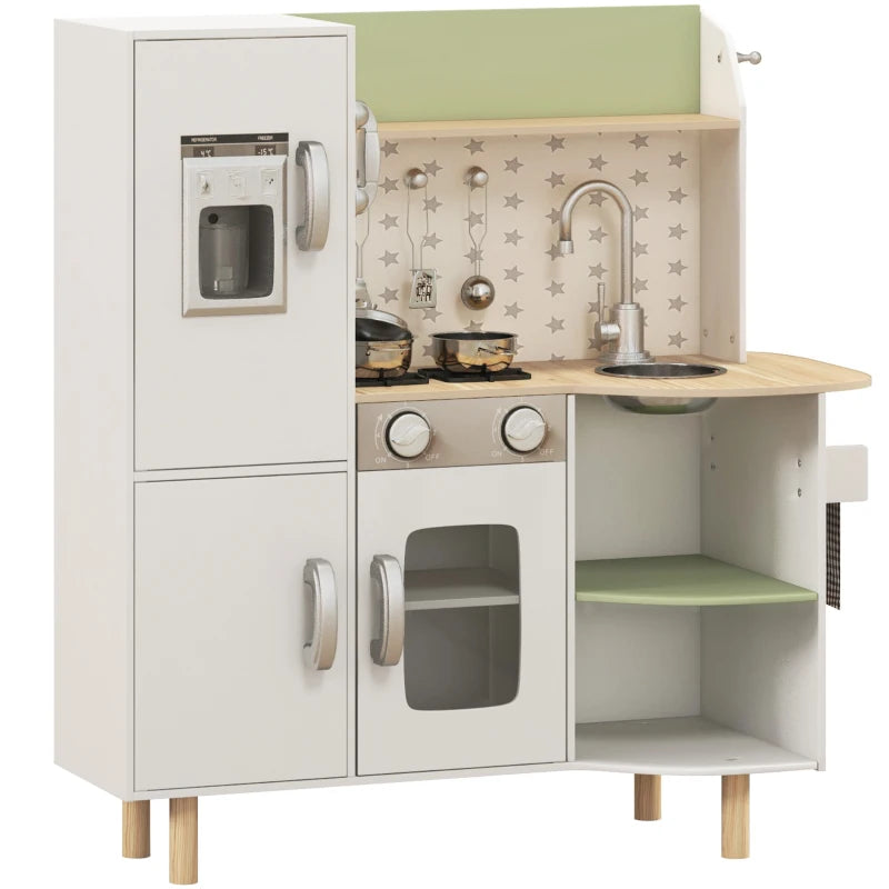 Toy Kitchen, Kids Play Kitchen, Role Playing Game with Phone, Ice Maker, Stove, Utensils, for 3-6 Years, White
