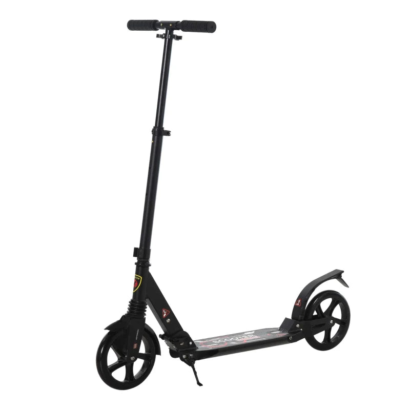 Folding Kick Scooter, Adjustable Ride On Scooter with 200mm Big Wheels and Double Shock Absorption, Urban Scooter for 14+ Teens Adult, Black