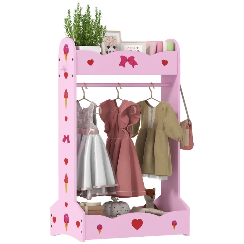Kids Clothes Rail with Two Shelves, for 3-8 Years, Pink