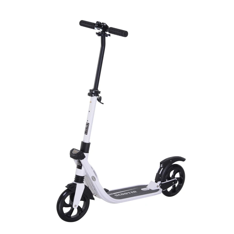 Folding Kick Scooter Hight-Adjustable Urban Scooter w/ Rear Brake, Double Shock Absorption System & 2 Big Wheels, For 14+ Teens Adult, White