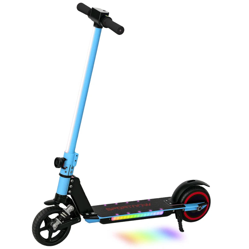 Folding Electric Scooter for Kids, with Dual Brakes, Front Suspension, LED Colourful Lights, Blue