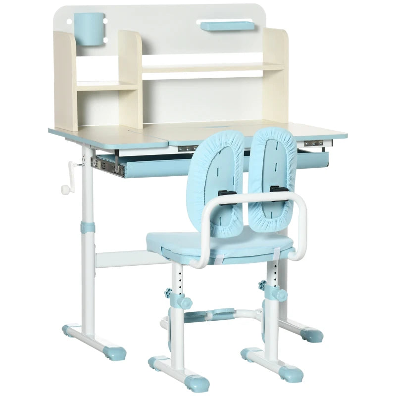 Kids Desk and Chair Set, with Storage Shelves, Washable Cover, for Ages 3-12 Years - Blue