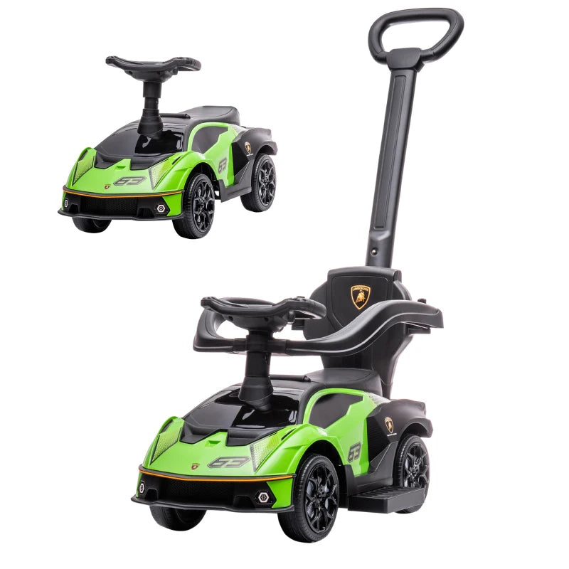 Kids 2-In-1 Lamborghini Ride-On and Stroller, with Horn - Green