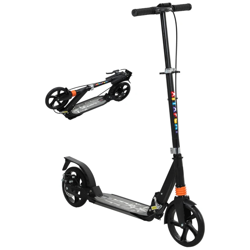 Kids Scooter with Four-Level Adjustable Handlebar, Dual Brake System, 200mm Wheels, ABEC-7 Bearings, Black
