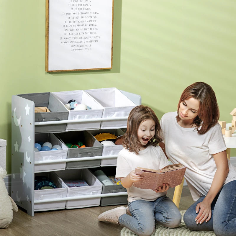 Kids Storage Rack, with Nine Removable Baskets, for Nursery, Bedroom, Playroom - Grey