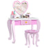 Kids Dressing Table Set, Vanity Table with Stool, Mirror, Drawer, Desktop Storage, Heart Theme, Pink