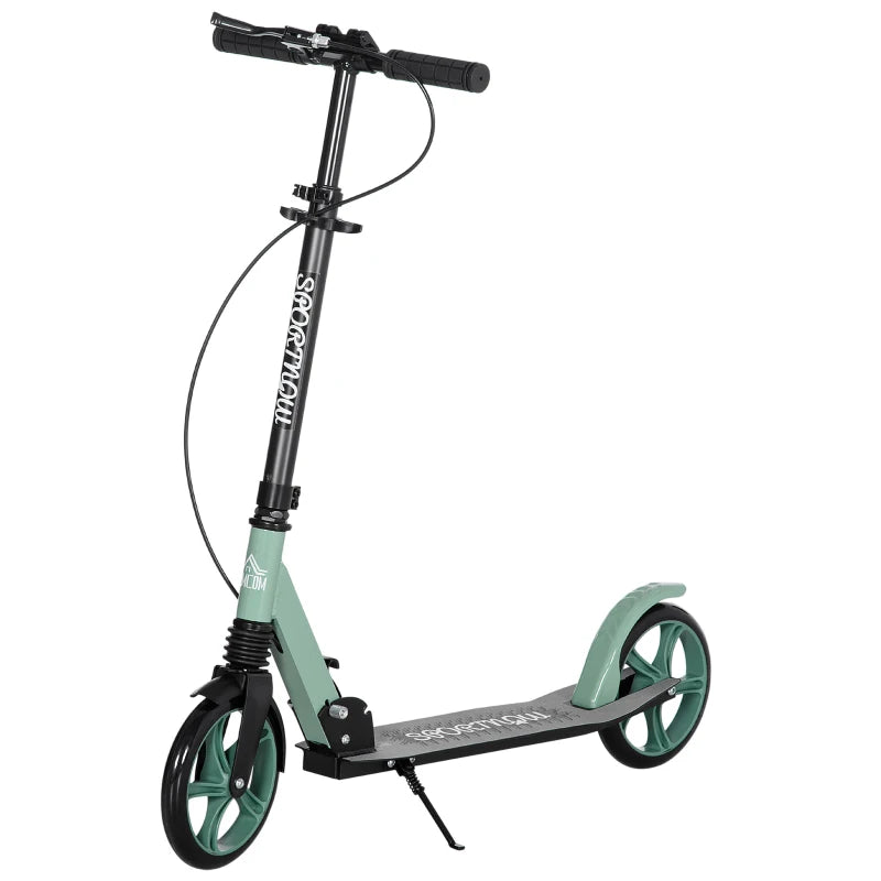 One-click Folding Kick Scooter for 14+ w/ Adjustable Handlebar, Push Scooter with Kickstand, Dual Brake System, Shock Absorber, 200mm Wheels & ABEC-9 Bearings