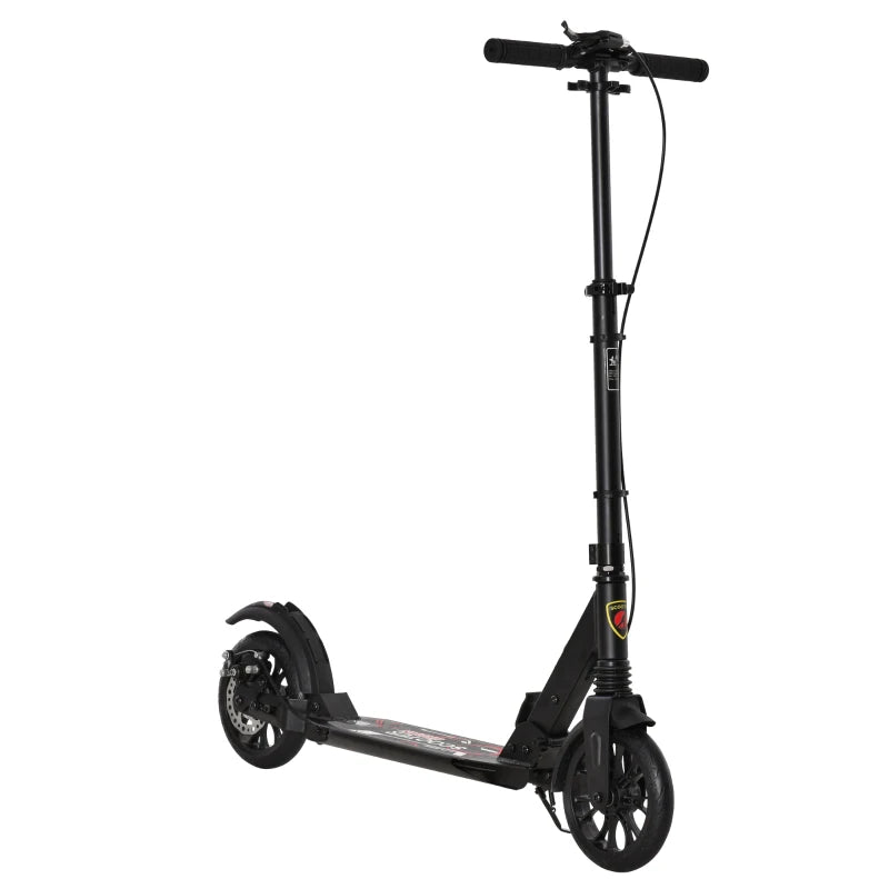 Adult Teens Kick Scooter Foldable Height Adjustable Aluminium Ride On Toy for 14+ w/ Rear Wheel & Hand Brake, 200mm Big Wheels, Shock Mitigation System - Black
