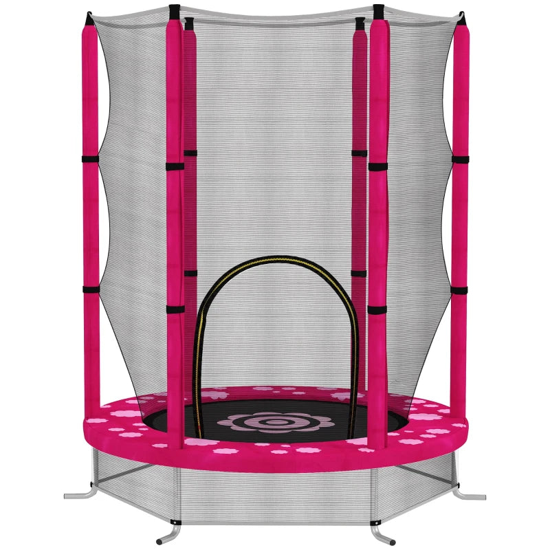 4.6ft Toddler Trampoline w/ Safety Enclosure Net, for Indoor Outdoor Use, Ages 3-6 Years, Pink
