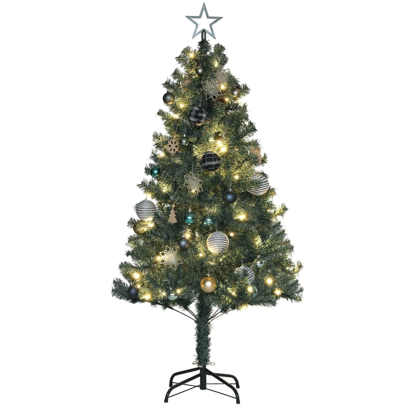 5ft Pre-Lit Xmas Tree with Decorations, Green, Blue and Warm White