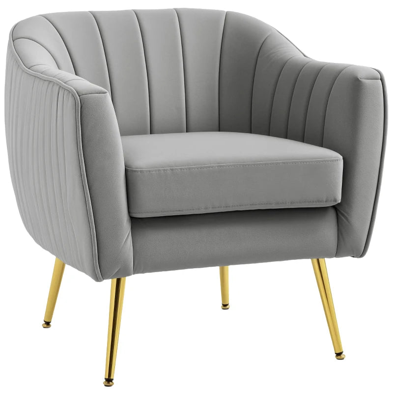Velvet-Feel Shell Back Accent Chair - Grey