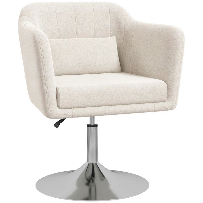 Modern Accent Chair with Swivel Base, Height Adjustable Arm Chair with Pillow for Living Room, Bedroom, Cream White