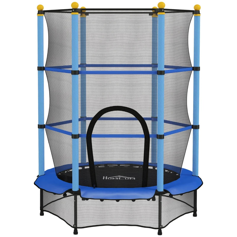 4.6FT/55" Kids Trampoline with Safety Enclosure, Outdoor Indoor Use, for Ages 3-10 Years, Blue