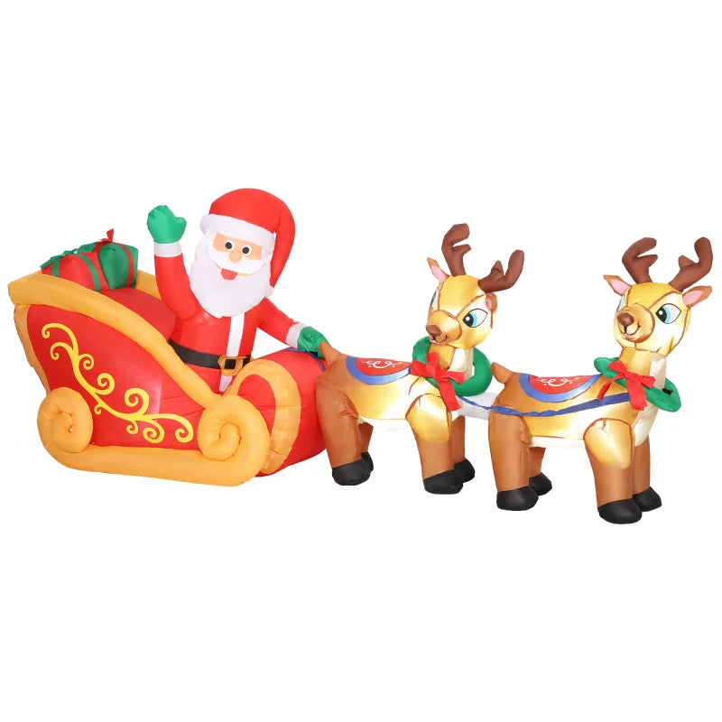 7.9ft Christmas Inflatable Santa on Sleigh with Two Reindeer, Outdoor Christmas Blow Up Decoration with Built-in LED Lights for Garden, Indoor Outdoor Home Decor