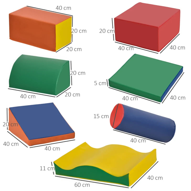 Soft Play Set, 7 Piece Foam Blocks, Toddler Climb and Crawl Activity Set for 1-3 Years, Soft Play Equipment for Building and Stacking, Educational Play, Red