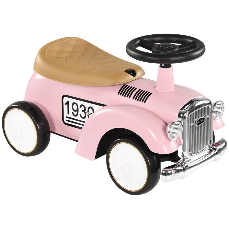Foot to Floor Slider for Toddlers with Under-Seat Storage, Ride on Sliding Car with Horn, for Ages 12-36 Months - Pink