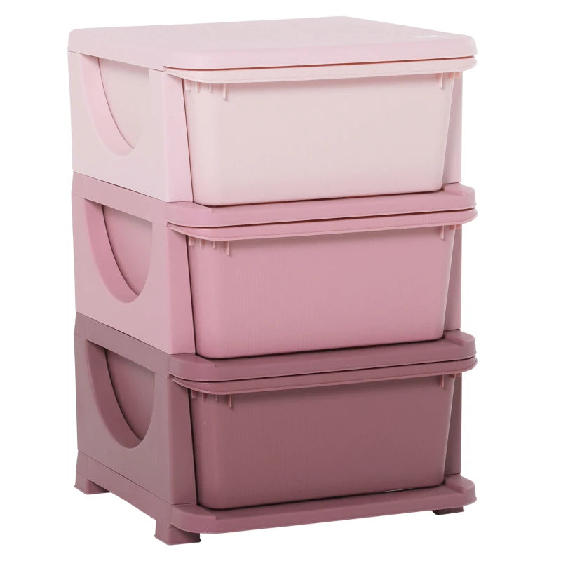 3 Drawers Plastic Storage Units, 3 Tier Kids Storage Units, Children Toy Chest for Nursery, Playroom, Bedroom, Pink