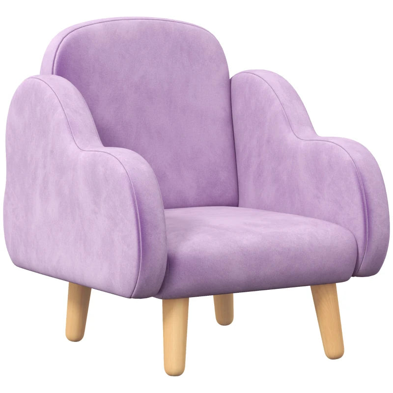 Kids Armchair Toddler Sofa Children Chair with Arm Rest, Wooden Frame, Velvet, PP Legs, Cloud Shape, for Ages 1.5-3 Years - Purple