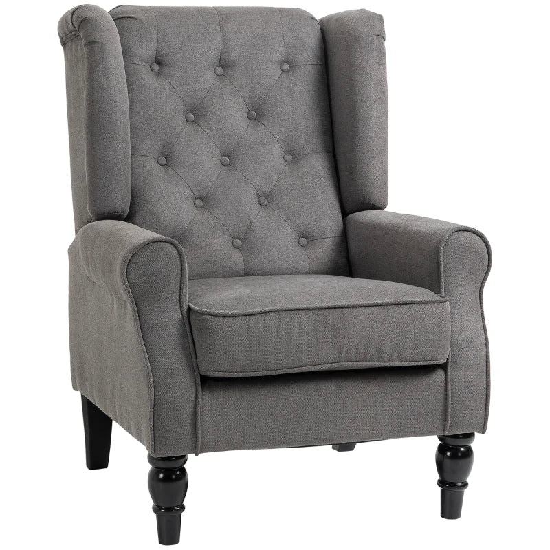 Retro Accent Chair, Linen Wingback Armchair with Wood Frame Button Tufted Design for Living Room Bedroom, Dark Grey