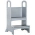Kids Wooden Step Stool Kitchen Helper w/ Non-Slip Panels Handles Child Toddler Home Help 3 - 8 Yrs Grey