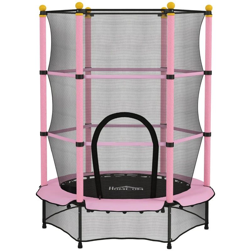 4.6FT/55" Kids Trampoline with Safety Enclosure, Outdoor Indoor Use, for Ages 3-10 Years, Pink