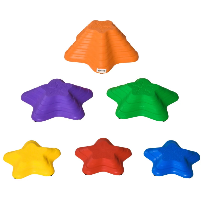 Balance Stepping Stones Kids, 6-Piece Starfish Style Non-slip Obstacle Course, Stackable Balance Blocks, Garden Sensory Toys for Toddler 3-8 Years, Indoor Outdoor, Multicoloured