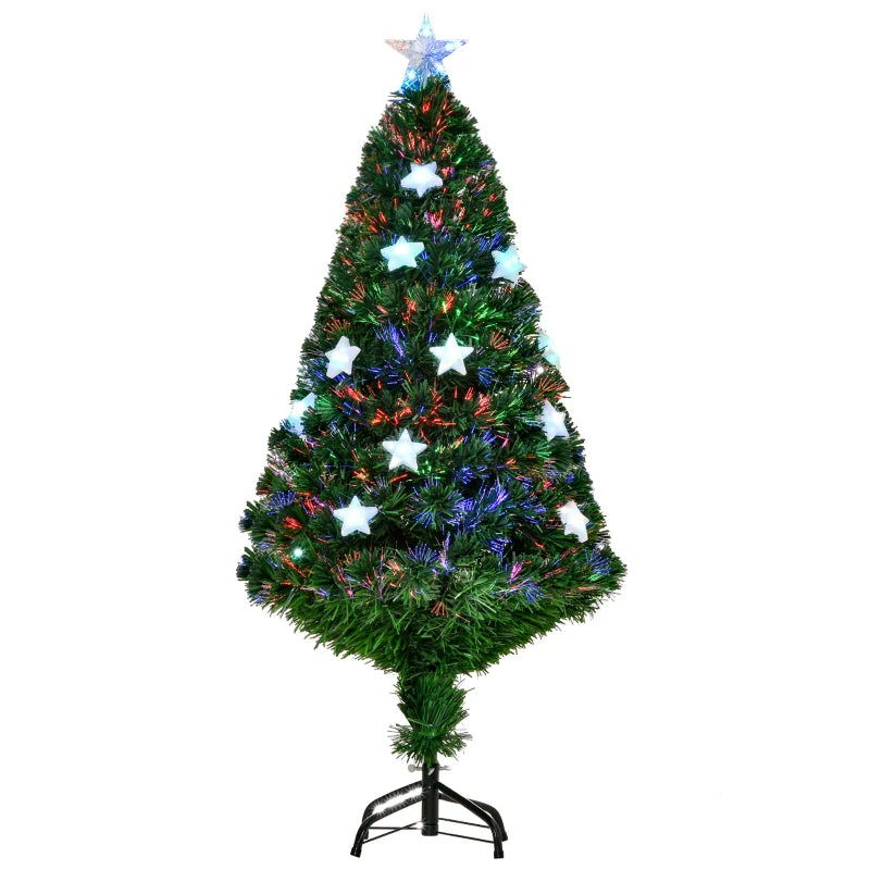 4FT Prelit Artificial Christmas Tree Fibre Optic Star LED Light Holiday Home Xmas Decoration with LED Light for Indoor Party, Green