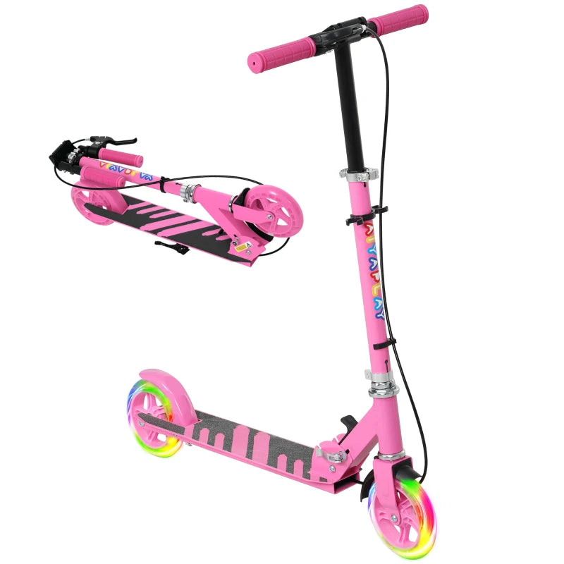Scooter for Kids Aged 3-8 Years, with Adjustable Handle, Two Light Up Wheels, Handbrake, Rear Brake, Pink