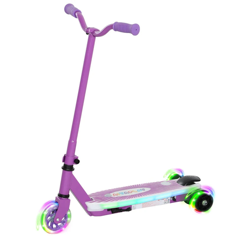 Electric Scooter for Kids Aged 4-7 Years, with Flashing LED Lights, Rear Auxiliary Wheels, Purple