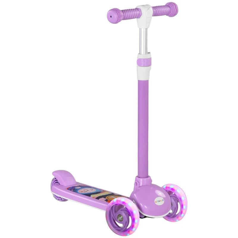 Kids 3 Wheel Scooter for 2-6 Years Old w/ Adjustable Height, LED Light, TPE Handlebar, Purple