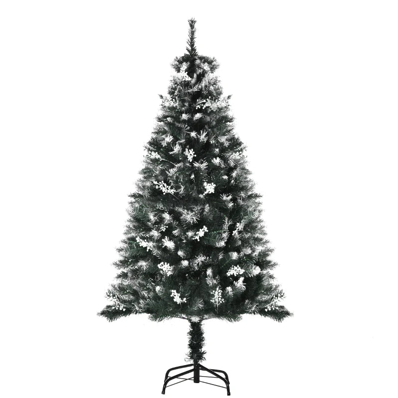 5FT Artificial Snow-Dipped Christmas Tree Xmas | Home Home Indoor Decoration | Removable Stand w/ White Berries Star Topper Branch Green