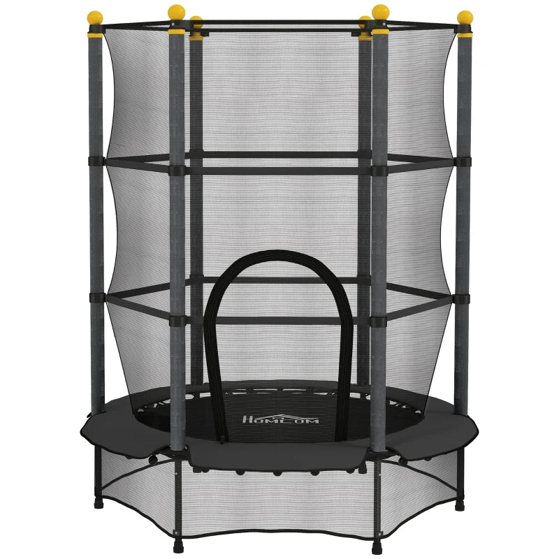 4.6FT/55" Kids Trampoline with Safety Enclosure, Outdoor Indoor Use, for Ages 3-10 Years, Black