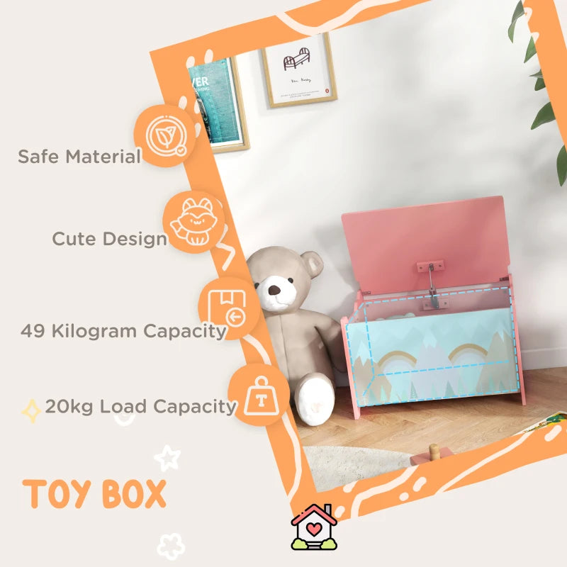 Toy Box, Kids Storage Chest, with Lid, Safety Hinge - Pink