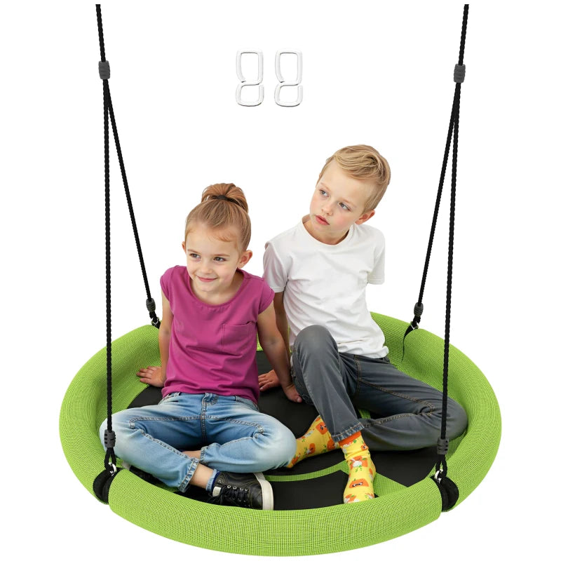 100cm Diameter Nest Seat for Kids with Height Adjustable Hanging Ropes for Outdoor, Playground, Garden, Green