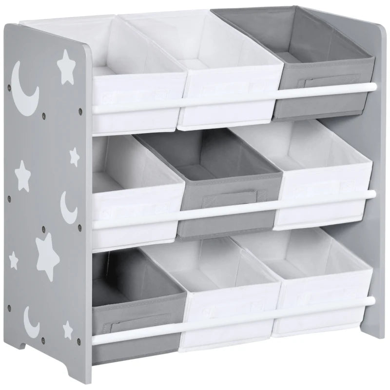 Kids Storage Rack, with Nine Removable Baskets, for Nursery, Bedroom, Playroom - Grey