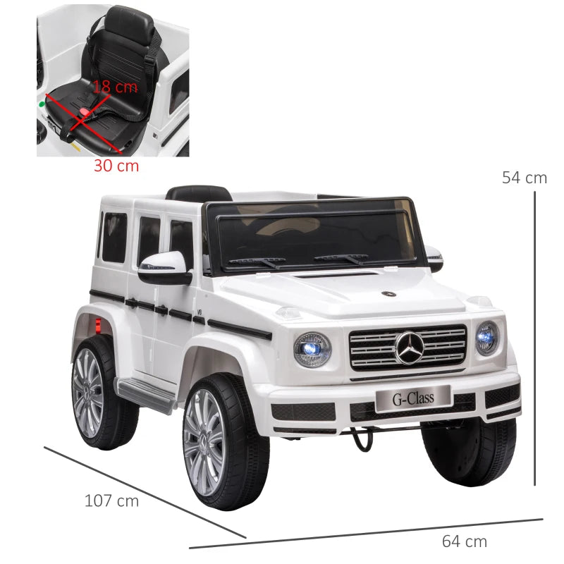 Mercedes Benz G500 Licensed 12V Kids Electric Ride On Car Toy with Parental Remote Control Battery-powered 2 Motors Music Lights MP3 for 3-8 Years Old White