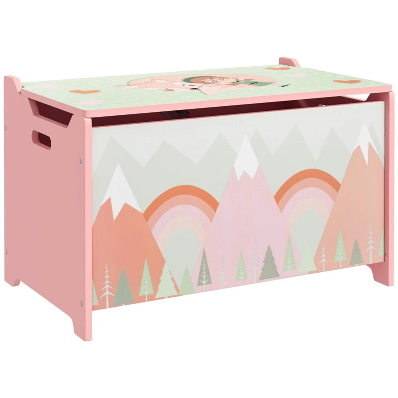 Toy Box, Kids Storage Chest, with Lid, Safety Hinge - Pink