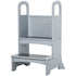 Kids Wooden Step Stool Kitchen Helper w/ Non-Slip Panels Handles Child Toddler Home Help 3 - 8 Yrs Grey