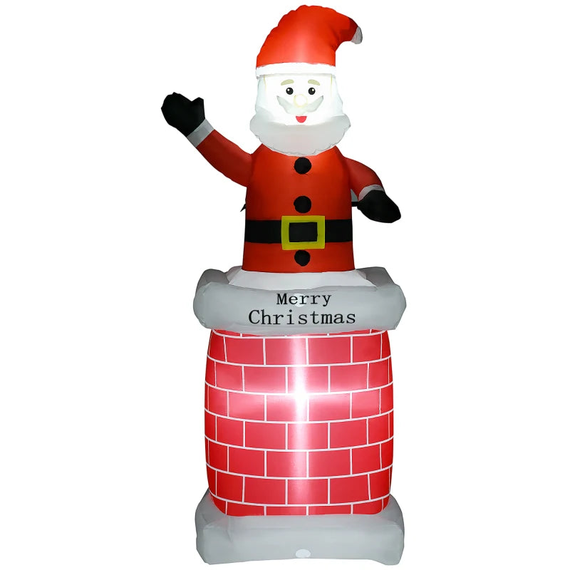 7ft Christmas Inflatable Santa Claus from Chimney, Blow-Up Outdoor LED Garden Display for Lawn, Party