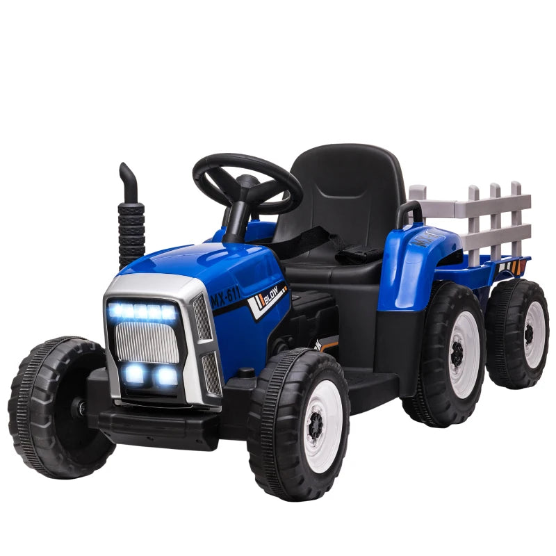 Ride On Tractor, Battery Powered Electric Car, with Detachable Trailer, Remote Control, Music - Blue