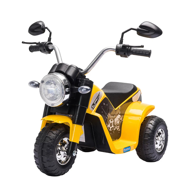 6V Kids Electric Motorbike 3 Wheels Ride On Toy with Horn Headlights Realistic Sounds for Girl Boy 18 - 36 Months Yellow