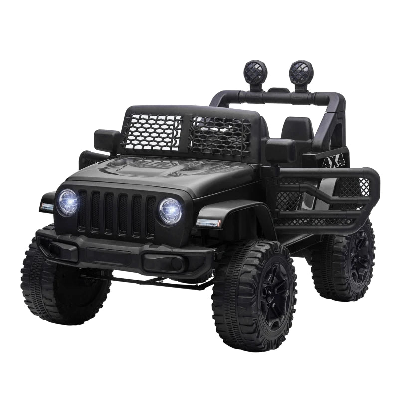 Kids Electric Ride On Car 12V Off Road Toy with Parental Remote Control 2 Motors Horn Lights Suspension Wheels for 3-6 Years Old Black