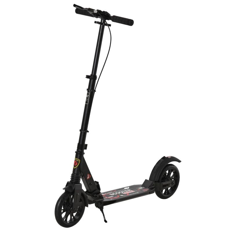 Adult Teens Kick Scooter Foldable Height Adjustable Aluminium Ride On Toy for 14+ w/ Rear Wheel & Hand Brake, 200mm Big Wheels, Shock Mitigation System - Black