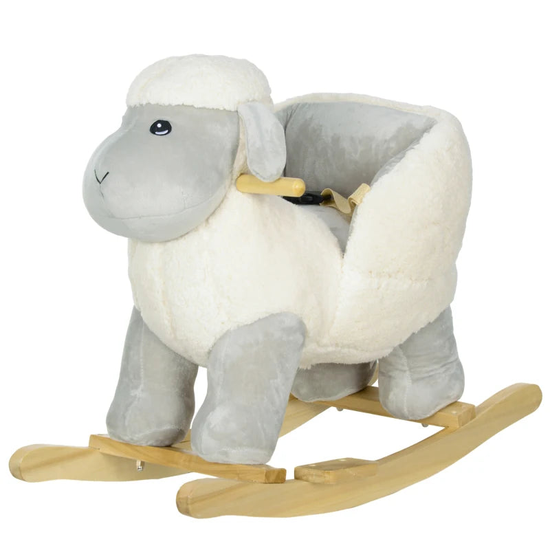 Rocking Horse, Ride on Lamb with Safety Belt, Sound, for Ages 18-36 Months, Grey
