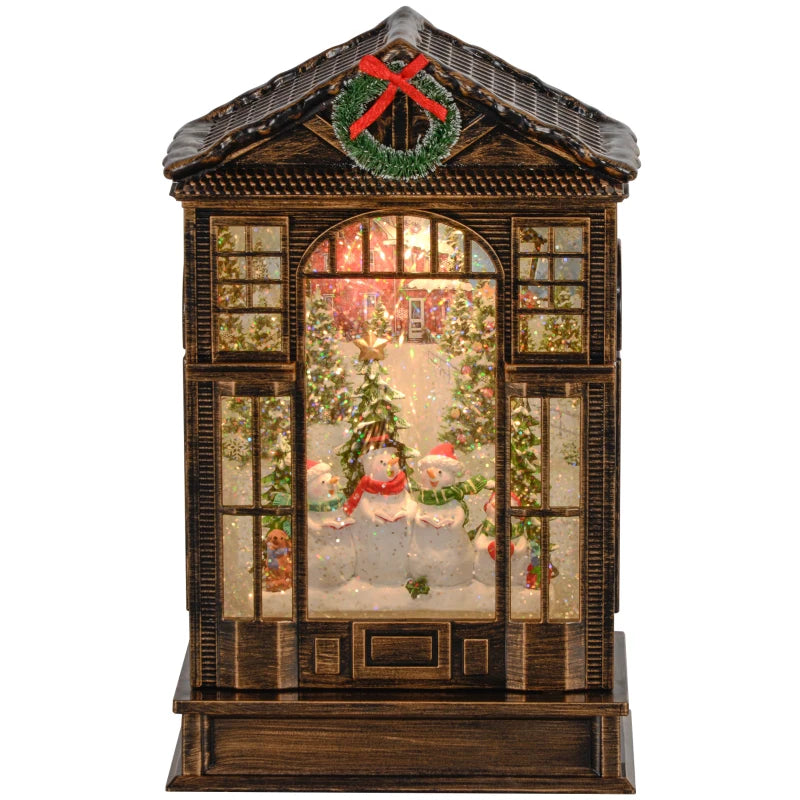 Christmas Snow Globe Lantern with Lights, Musical Snow Globe with Swirling Glitter, Battery Operated Musical Christmas Decoration for Holiday Party Gift, Bronze Tone