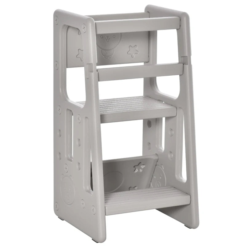 Kids Step Stool, with Adjustable Platform and Non-Slip Mat – Grey