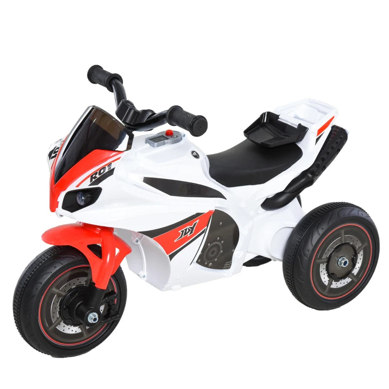 Kids Ride-On Police Bike 3-Wheel Vehicle w/ Music Lights Safe Seat Handlebars Toddler NO POWER Child Learning Fun Development 18-36 Months White