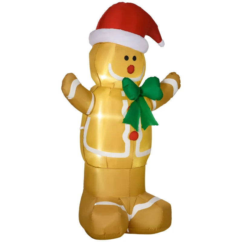 6ft Christmas Inflatable Gingerbread Man & Santa Hat Safe Outdoor Decoration w/ LED Lights Accessories