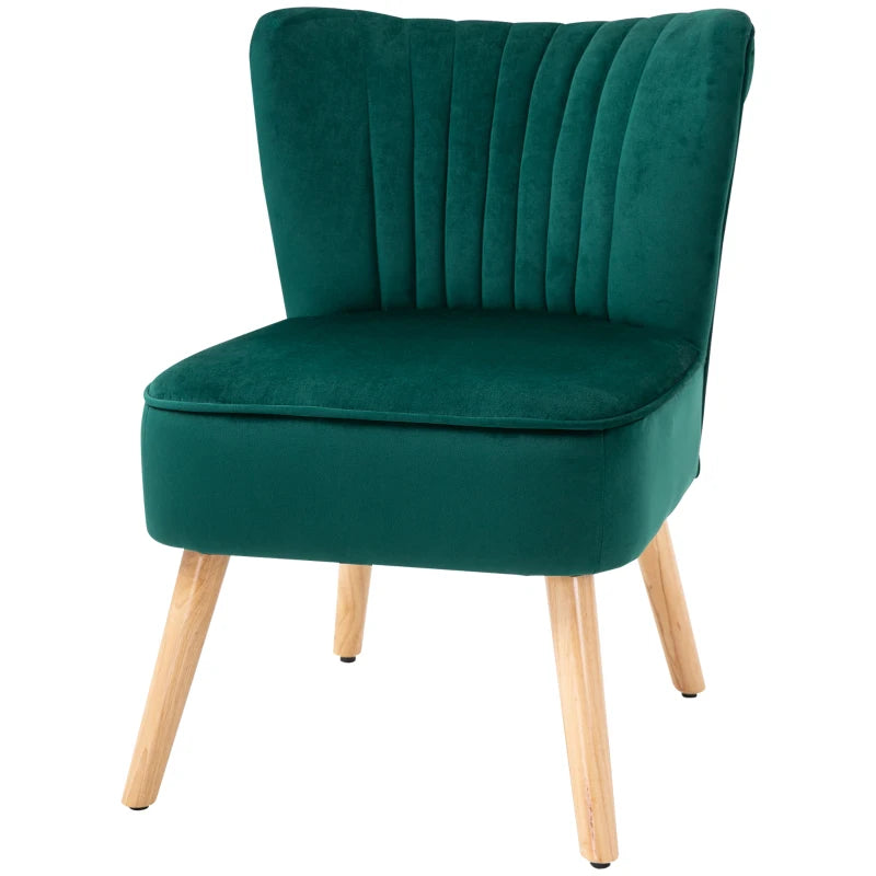 Modern Accent Chair, Fabric Living Room Chair with Rubber Wood Legs and Thick Padding, Green